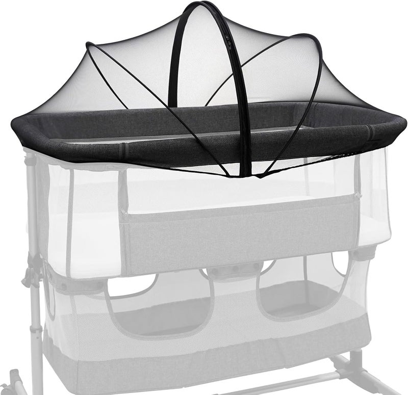 Cheermomo Bassinet Mosquito Net Cover to Keep Cats & Bugs Out for Baby, Two-Way Zipper, Portable Bassinet Cover with Storage Bag, Breathable Baby Mosquito Net for Bedside Sleeper/Travel Crib, Black - Image 1